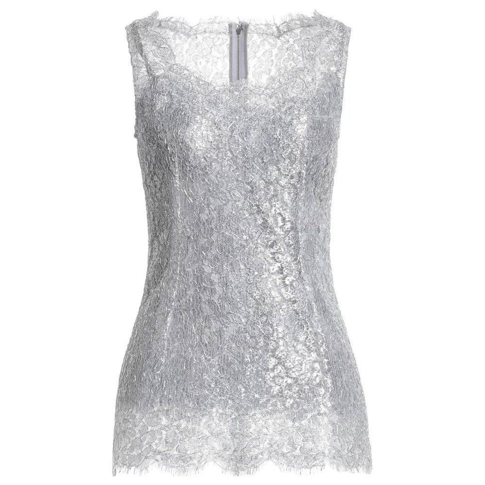 NWT Dolce & Gabbana Silver Lace Metallic Sleeveless Tank Top Blouse IT 42 M